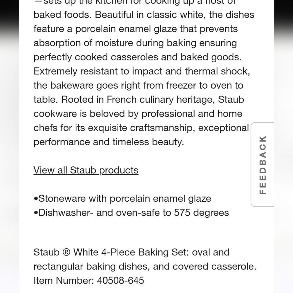 Staub Ceramics 4-PC Baking Set- White - Picture 8 of 14